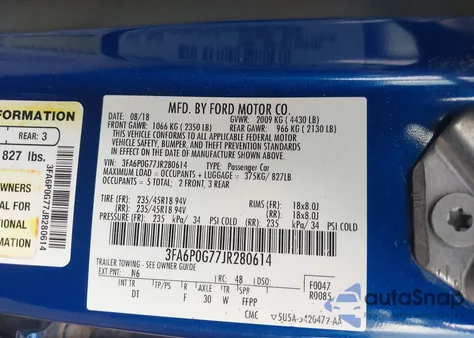 2018 Ford Fusion S из США, поврежденный, VIN 3FA6P0G77JR280614